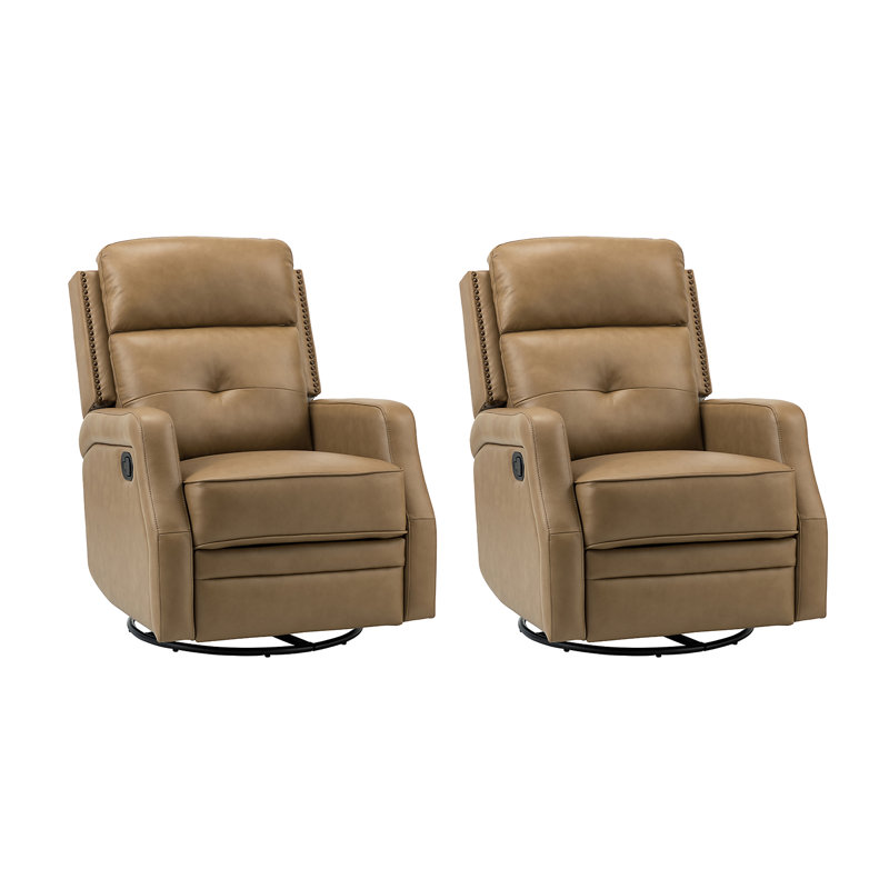 Rudisill Transitional Genuine Leather Swivel Rocker Manual Recliner(Set of 2), Taupe Genuine Leather