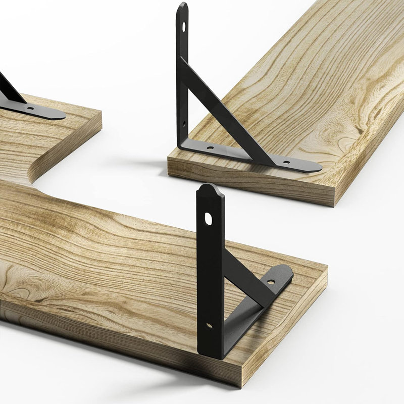 Ensemble de 4 tablettes murales en bois, Brun clair