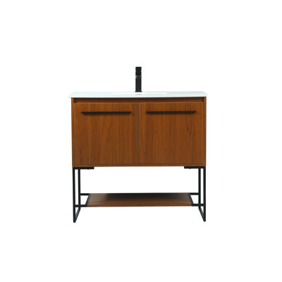Rozell 36'' Single Bathroom Vanity with Engineered Marble Top
