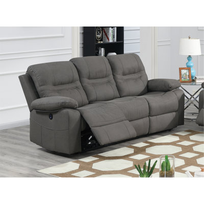 1pc Power Reclining Sofa Built In USB Port Pillow Arms Supportive Headrest Slate Blue Finish Primary Living Room Furniture