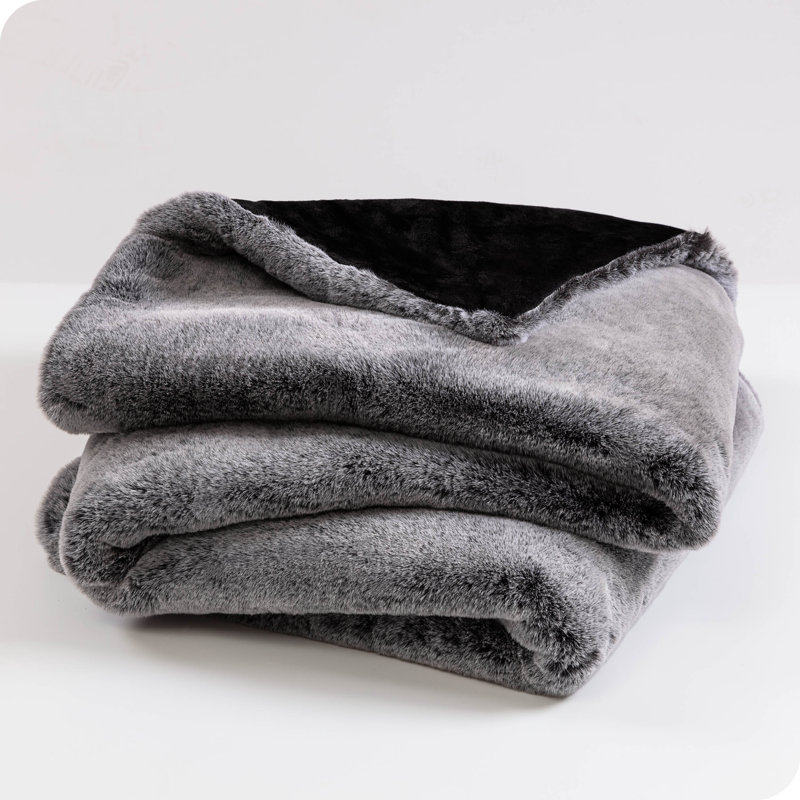 Variegated Gray Faux Fur Ultra-Soft Fleece Throw Blanket