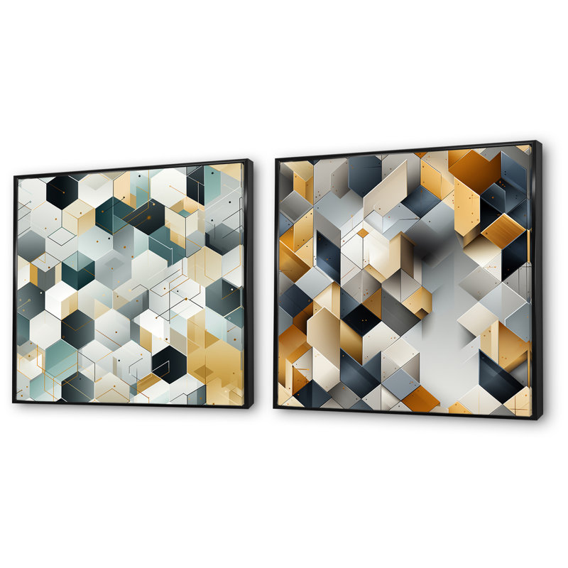 Marquette - Formes abstraites, ensemble de 2 impressions sur toile, H 30 po x l 61 po x P 1 po, Cadre noir