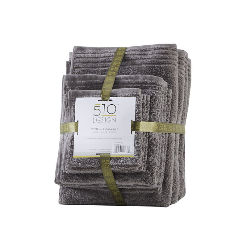 100% Cotton Quick Dry 12 Piece Bath Towel Set, Gray