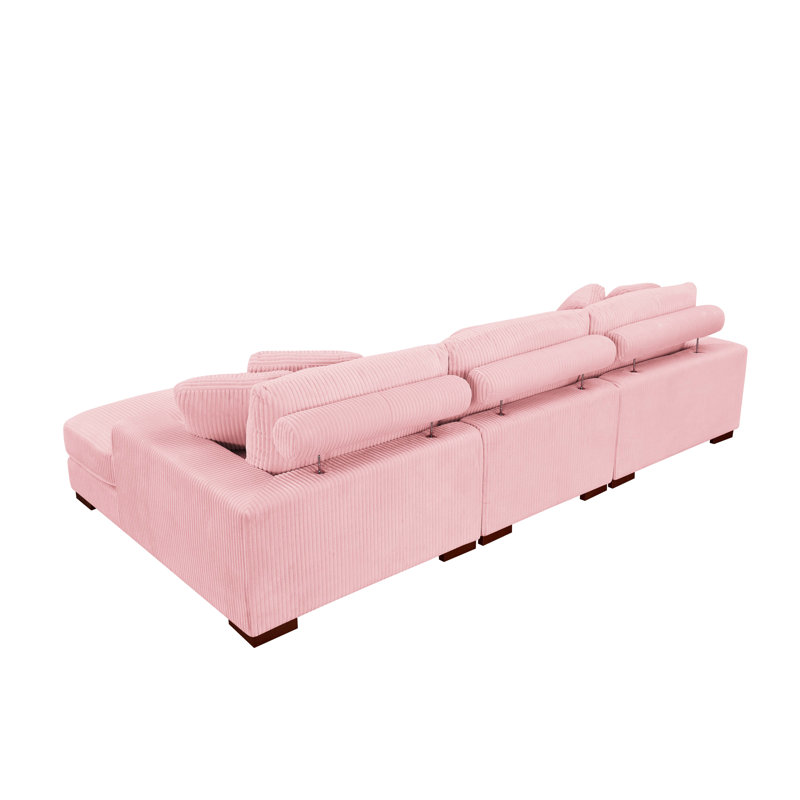 Canapé et méridienne Flaubert Gwendoly, Orienté à droite, Velours côtelé rose, H 33 po x l 89,5 po x P 65 po