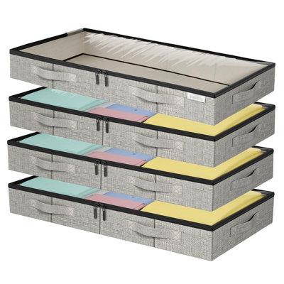 Under Bed Storage Containers, Low Profile Underbed Storage With Sturdy Sidewalls/Bottom 4.5 Inches  4Pack