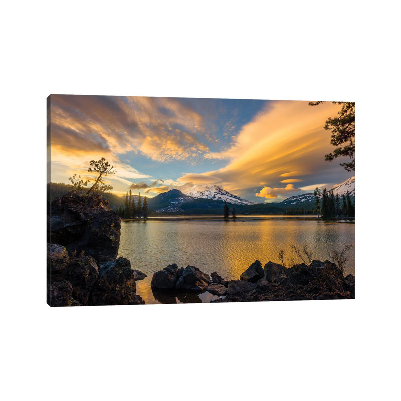 Sunset Colours Reflect off Diamond Lake from the Lenticular Clouds 1 Piece Wrapped Canvas Wall Art, 30.48 cm H x 45.72 cm W