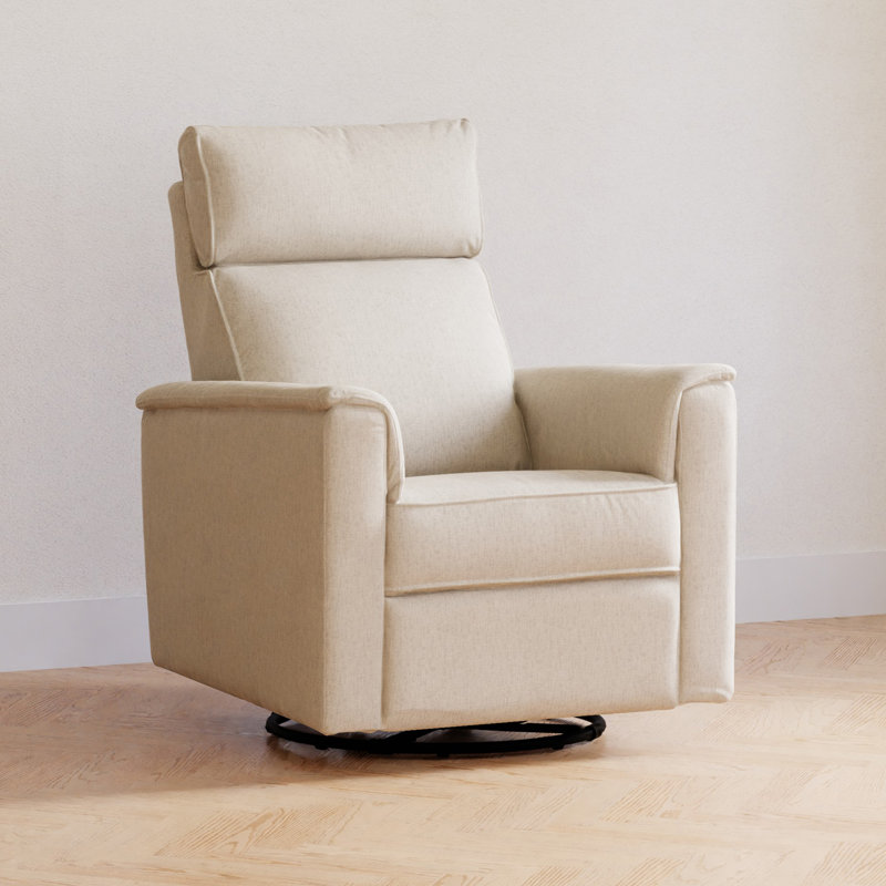 Cream Eco-Weave Swivel Recliner with Wood Frame