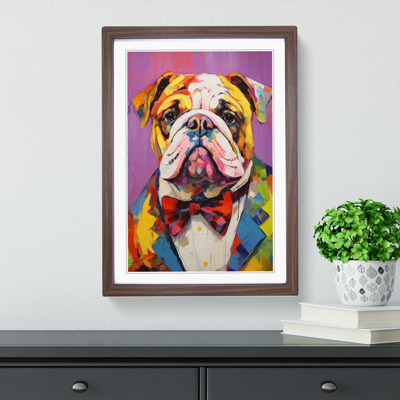 British Bulldog Expressionism - Framed Print, 64cm H x 46cm W x 2cm D, Walnut Framed