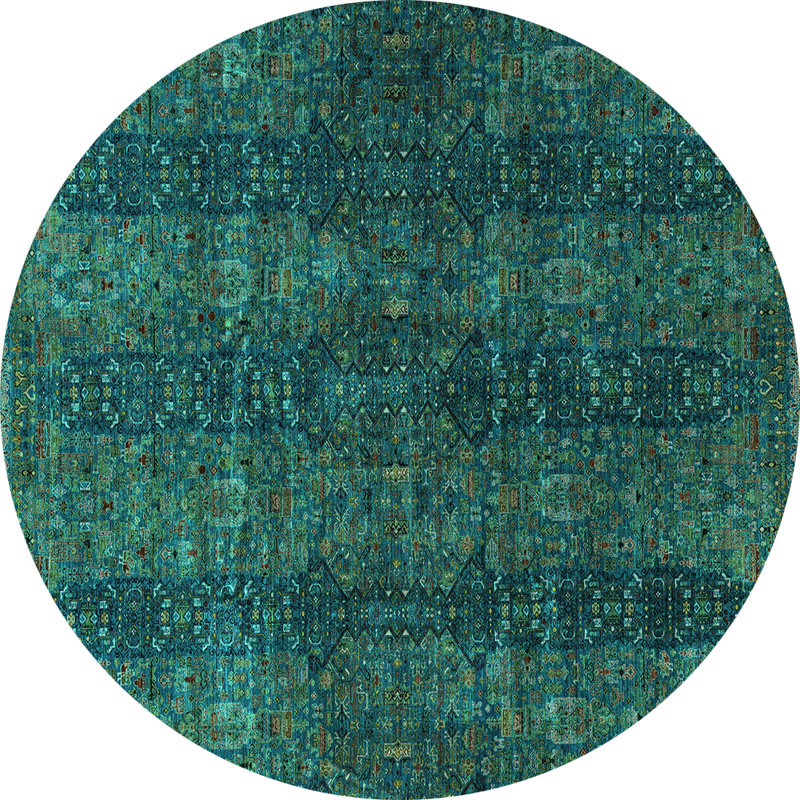 Tapis oriental en chenille tissé à la machine en bleu, Rond 3 pi
