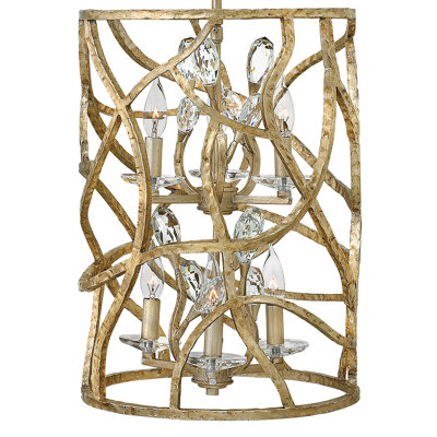 Luminaire suspendu cylindrique six lumières Eve avec boutons en cristal transparent à facettes Eve