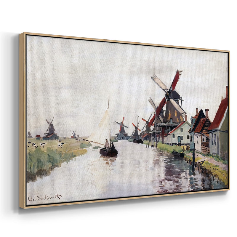 " Windmills In Holland, 1871 ", 25" H x 37" W x 2" D, Natural Framed Canvas