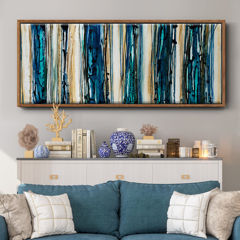 Blue Streaks- Framed Canvas, 20" H x 50" W