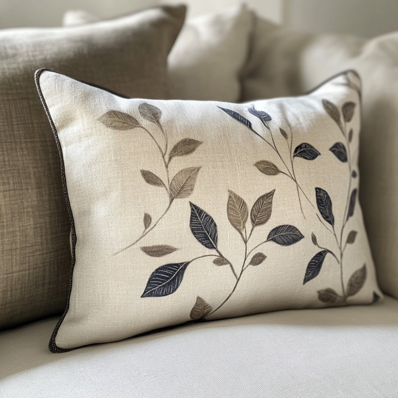 Minimalist Natural Leaf Print Pillow