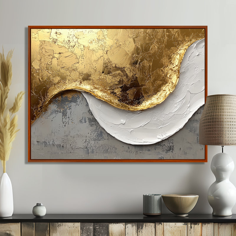 Oplis, vagues abstraites de l'introspection en or et blanc II - Abstrait moderne, art mural, H 30 po x l 40 po, Brun