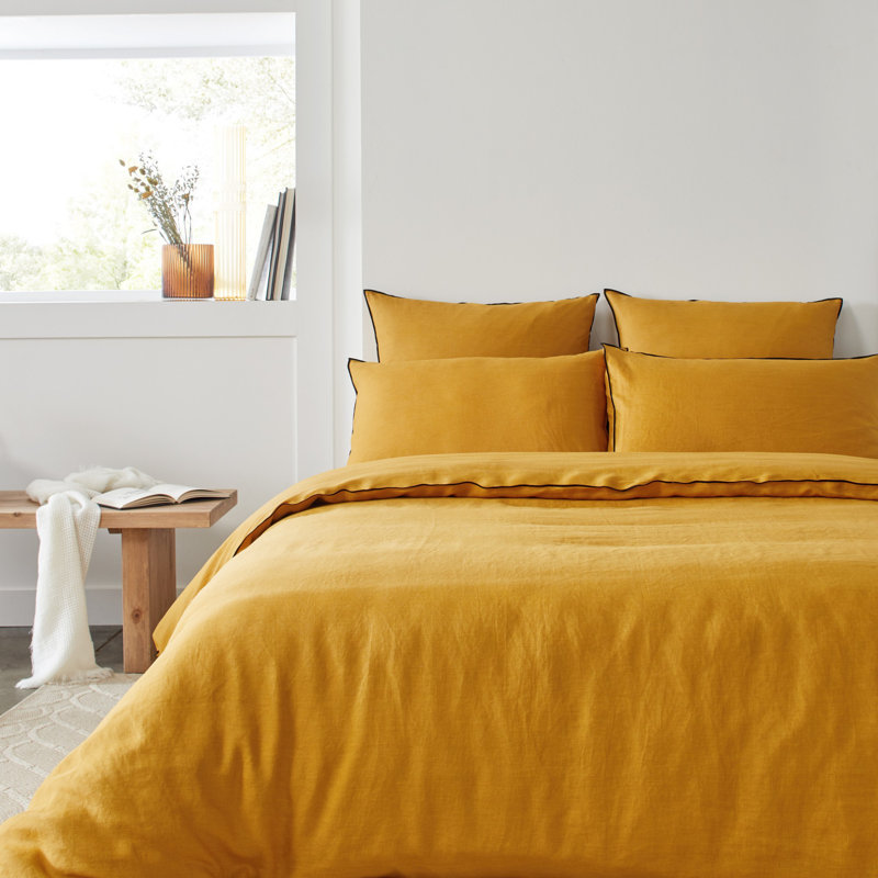 Dziedzic 100% Linen Solid Colour Duvet Cover, Ochre