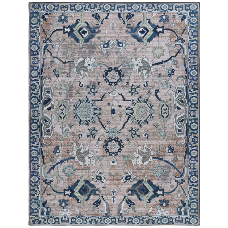 Tapis bleu clair / bleu marine Danna Performance, Rectangle 8 pi x 10 pi