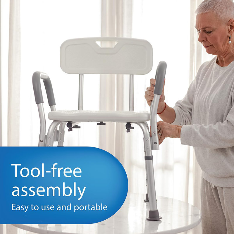 Shower Chair with Backrest and Padded Armrests, White