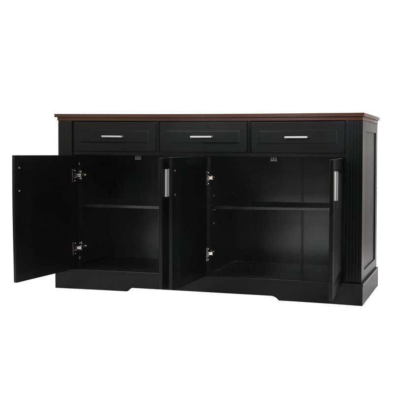 Buffet avec 4 portes, 3 tiroirs, tablettes réglables et ensemble anti-basculement, Noir