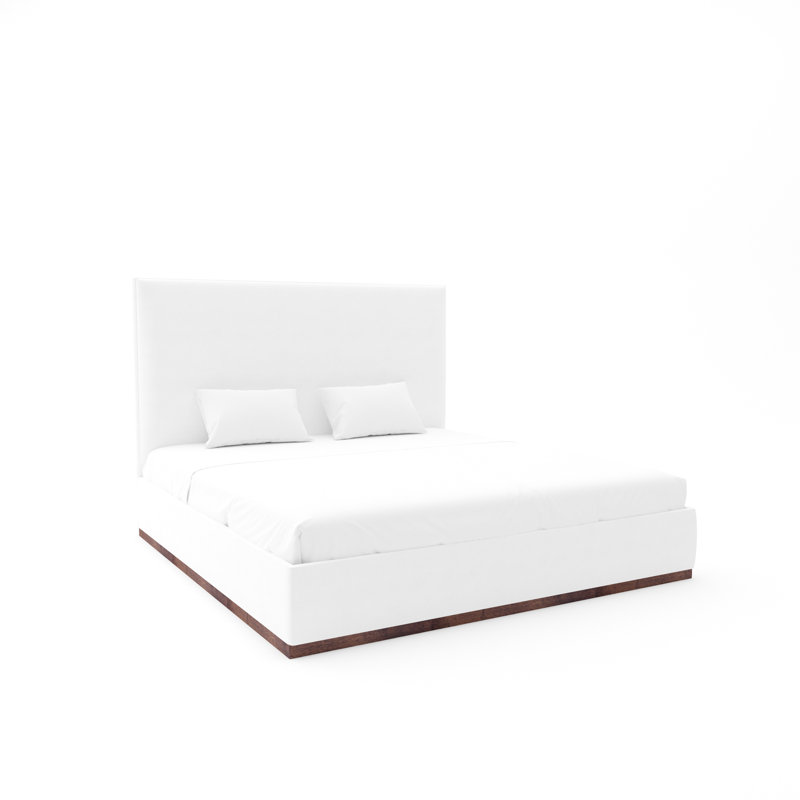 Lindley Custom Upholstered Bed with Wood Base, White, King, Posh Life Performance Velvet Frost White