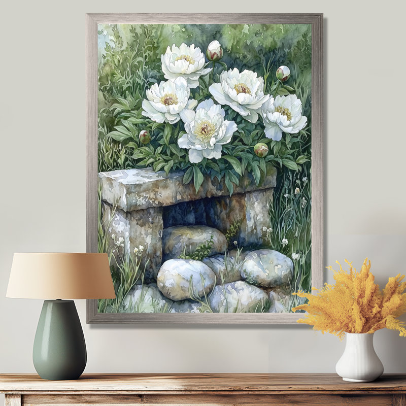 Kennelly - Floral Wall Art Prints, Argent argent, H 32 po x l 24 po, Reproduction encadrée sans passe-partout