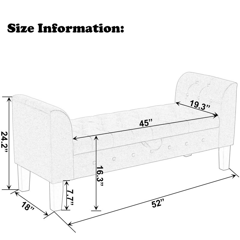 Battle Linen Blend Upholstered Storage Bench, Gray
