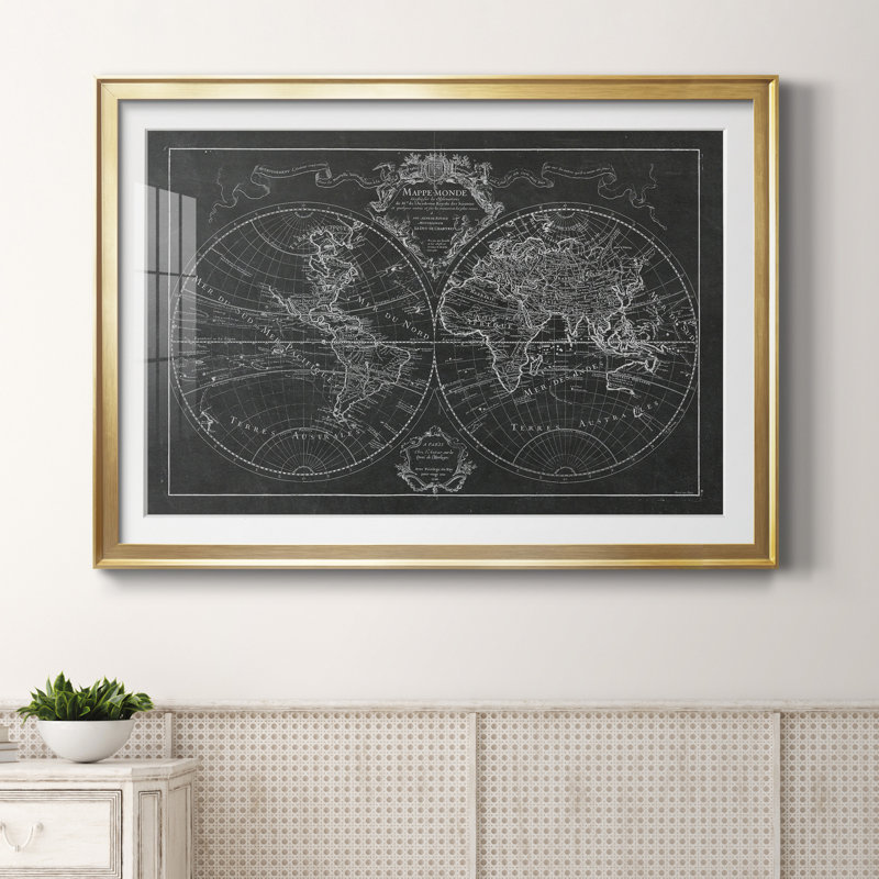 " Monde Map " Painting Print, Gold, 26.5" H x 36.5" W x 1" D