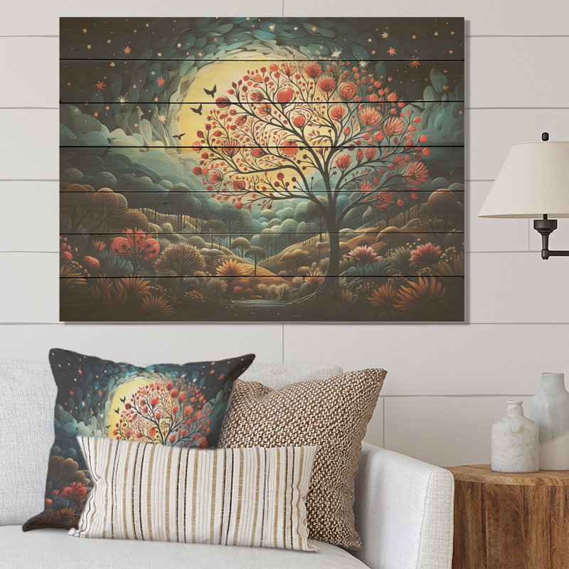 «Blue Horizon Of Heart Trees Landscape I», impression sur bois, H 10 po x l 20 po x P 0,78 po