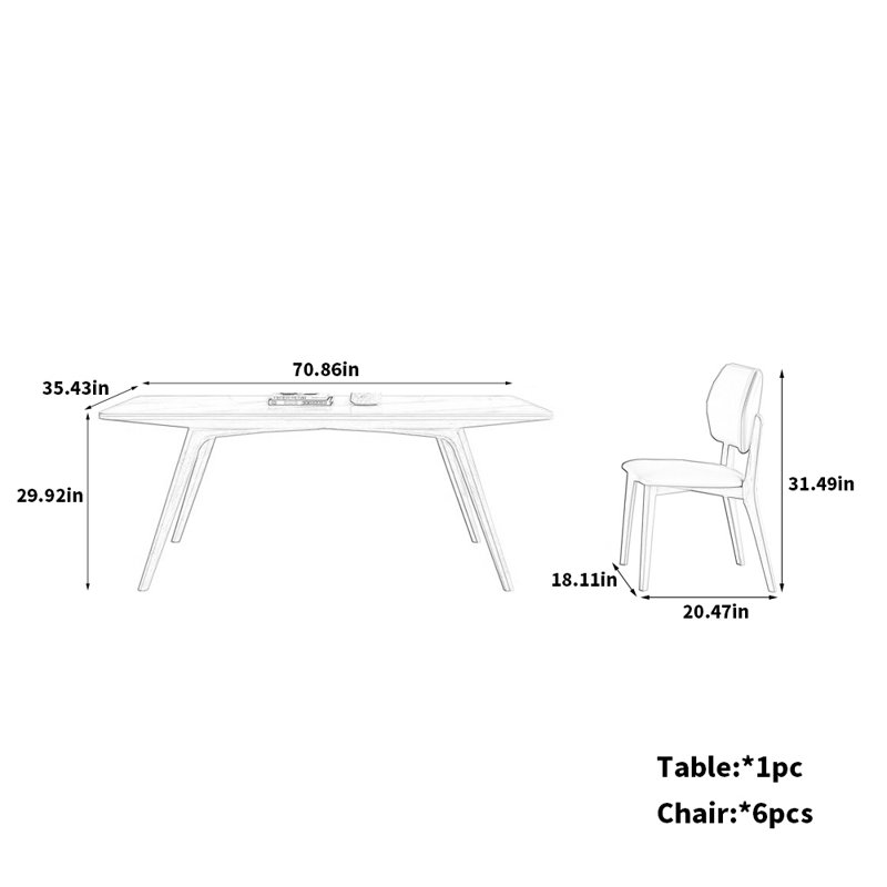 Ensemble de table et chaises Legant White Ash, H 29,92 po x L 70,86 po x l 35,43 po