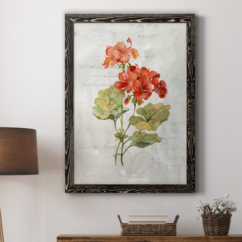 Lin géranium - peinture sur toile encadrée, H 31,5 po x l 23,5 po x P 1,5 po, Cadre noir