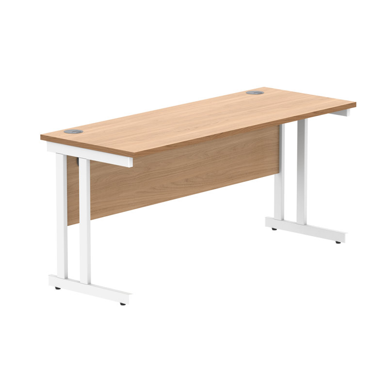 Kelson Metal Base Writing Desk, 73cm H x 120cm W x 60cm D, White, Beech
