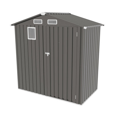 6X 3.5Ft Metal Storage Shed With Peaked Roof And Skylight Window, Wind - Structure, Rust For Durability, Easy To Install By Outdoor In Gray, Ventilation Holes Lockable Door, Ideal Sundries Bike