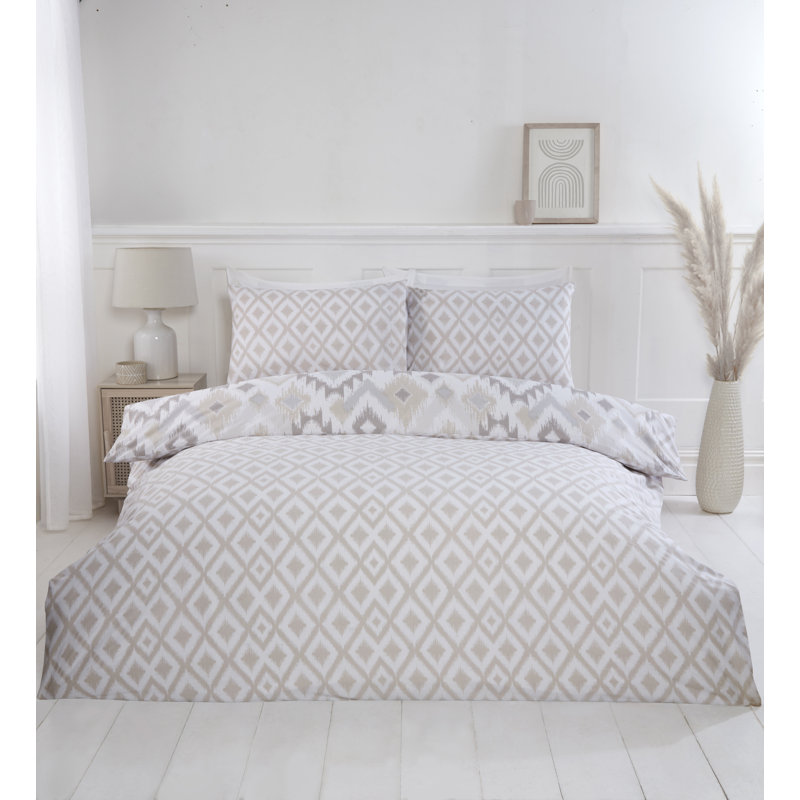 Ciceklic Cotton Blend Ikat Duvet Cover with Pillowcases Included, Double Duvet Cover + 2 Standard Pillowcases