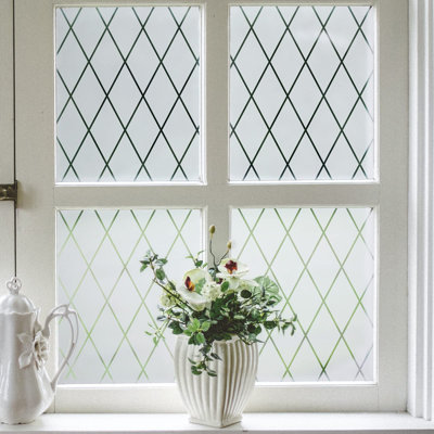 Lattice Frosted Window Film Window Privacy Film Static Cling Window Vinyl Opaque Glass Sticker Non Adhesive Anti-UV 23.6X78.7 Inches