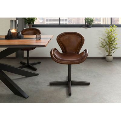 Iron Label 43cm H Genuine Leather Upholstered Side Chair in Tan
