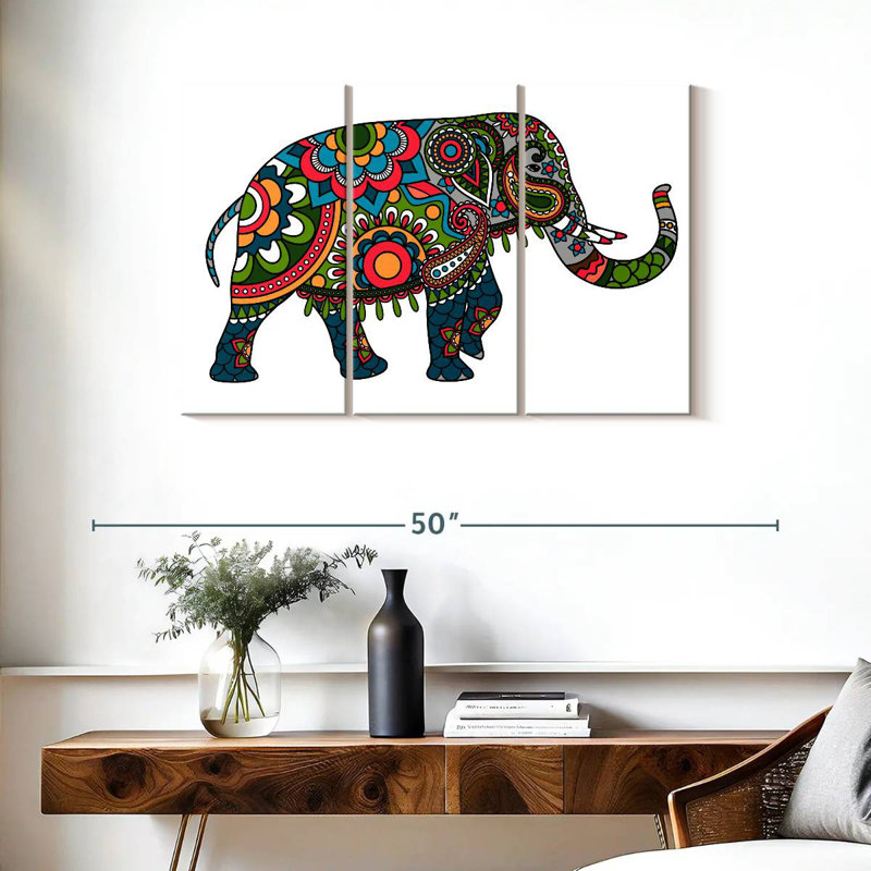Brampt Floral Doodle Elephant, 24" H x 38" W