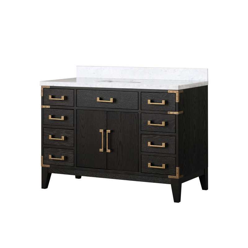 Meuble-lavabo simple en chêne noir 48 po X P 22 po D, avec plateau en marbre de Carrare