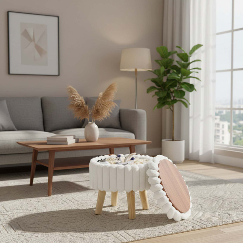 Mini-table basse pour fauteuil avec repose-pieds crème