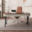 Bureau rectangulaire en bois manufacturé noyer avec 2 tiroirs-1277980883
