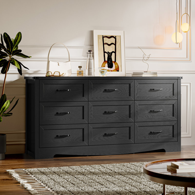 63" Wide 9-Drawer  Storage Dresser, Extra MDF Wide Chest of Drawers with Metal Handles, Anti-Tip Design, Sturdy Media Console & Entryway Organizer