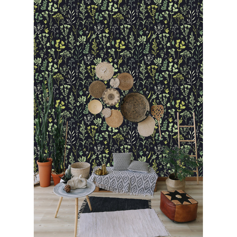 Murale à peindre à motifs floraux et de plantes, l 25 po x L 120 po