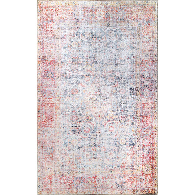 Huda Polyester Indoor Area Rug With Cotton Canvas Backing, Rectangle 5'7" x 7'6'", Ruby Red