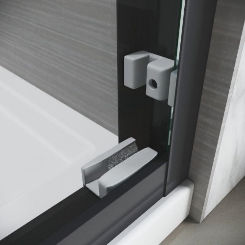 Porte de douche semi-sans cadre, porte de douche coulissante pour salle de bain, Gris métallisé