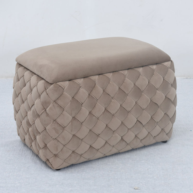 Adamarie 65cm Wide Velvet Rectangle Patchwork Standard Ottoman with Storage, Brown