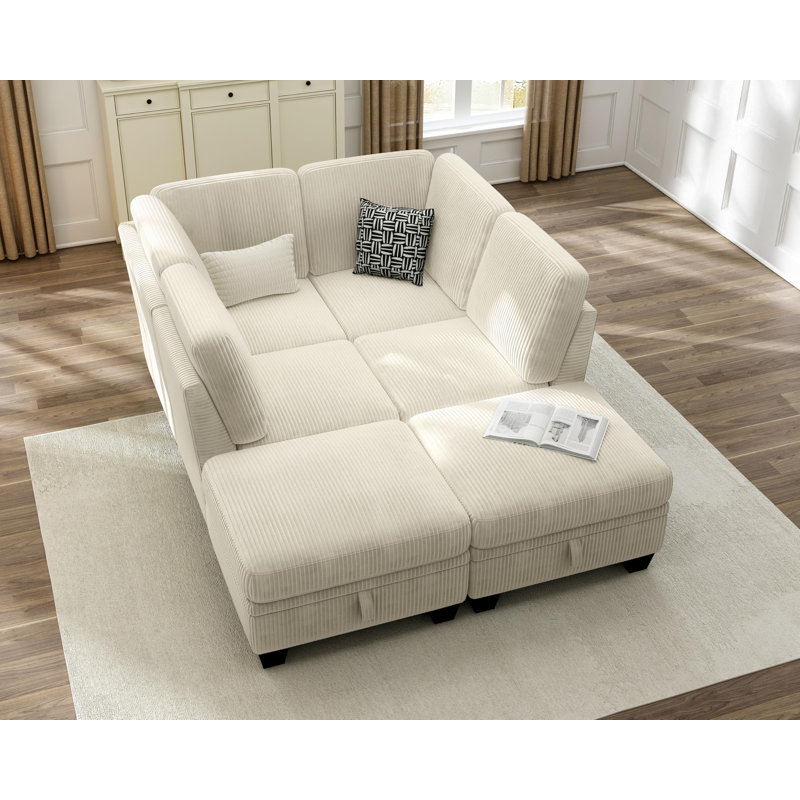 Modular Sectional Sofa Corduroy Couch, Customizable U-Shaped Sofa Oversized L-Shaped Sofa Set (6 Seater Compact Sleeper)