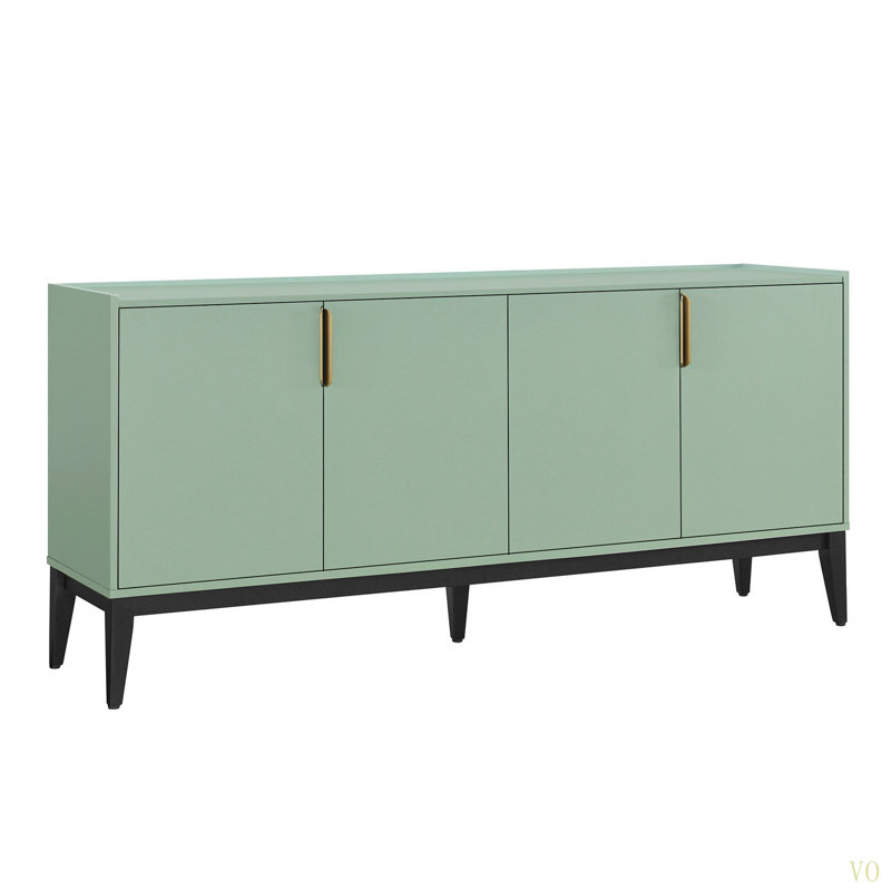 Armoire de rangement Buffet avec 4 portes pour le couloir, le vestibule, le salon et la tablette réglable, Vert