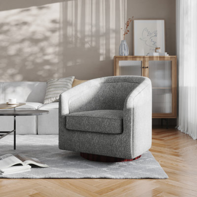 Traditional Club Style Upholstered Accent Chair with 360° Swivel Metal Base