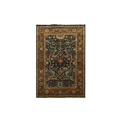 Tapis bleu marine en laine douce noué à la main 4 pi 1 po x 6 pi Heris 459043DCF7974A8FA9C6D6E2FAD99DD4