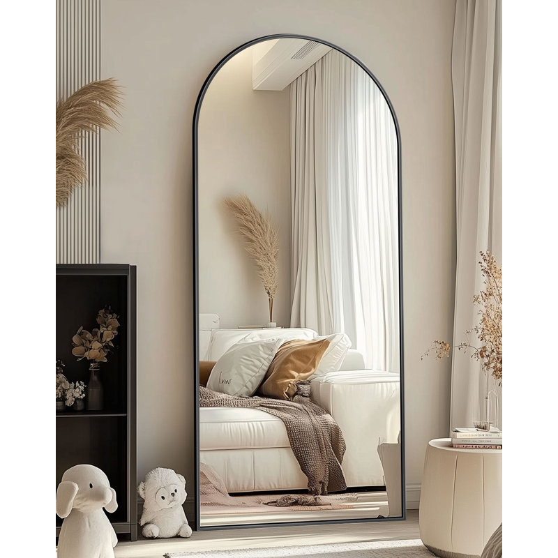 Arched  Metal Oversized Full-Length Mirror, 59" x 16", Black