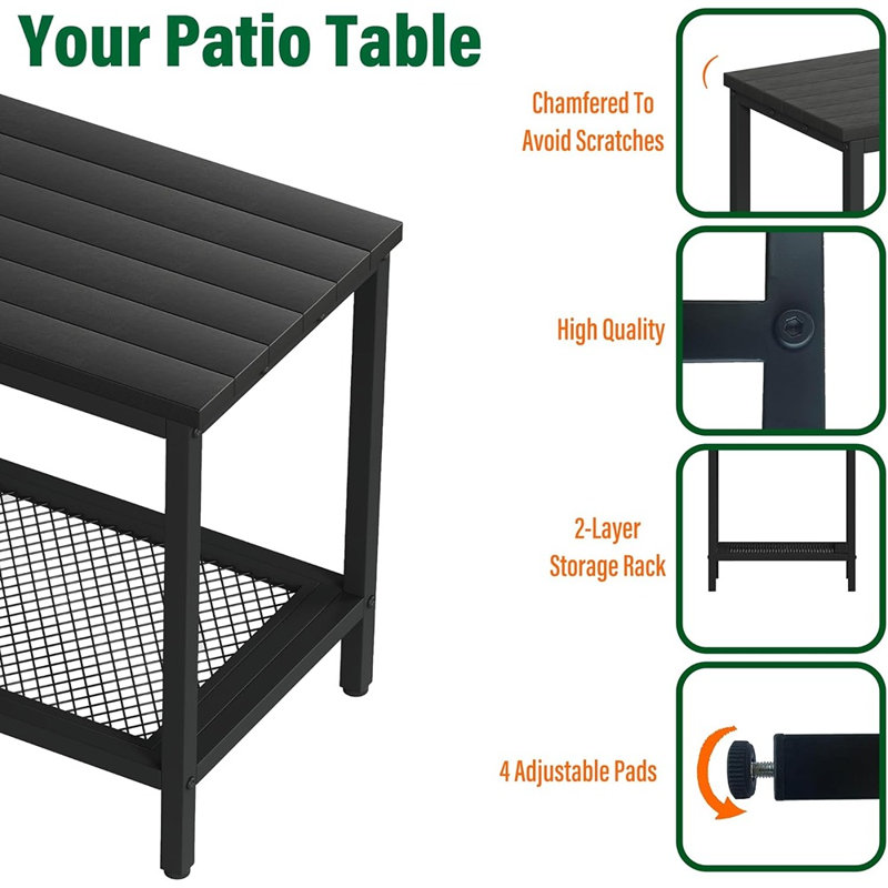 2-Tier Outdoor Side Table With Storage, Weather-Resistant Black Patio Accent Table, Small End Table For Poolside, Deck, Garden, Or Outdoor Spaces