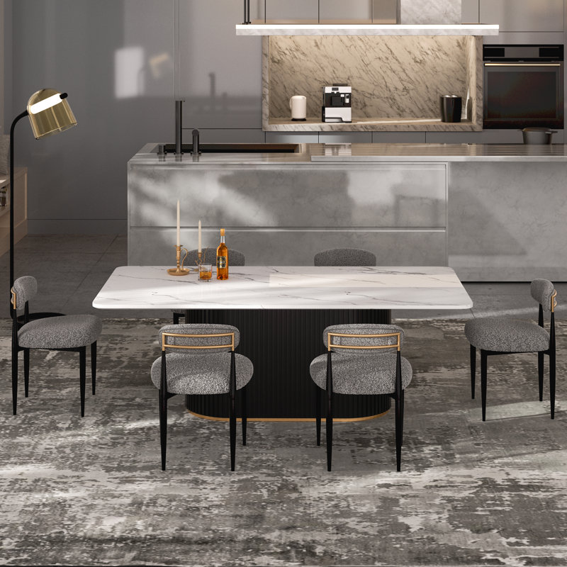 Ackley Faux Marble Dining Set, Modern Dining Table And Chair Set For 6, Gray